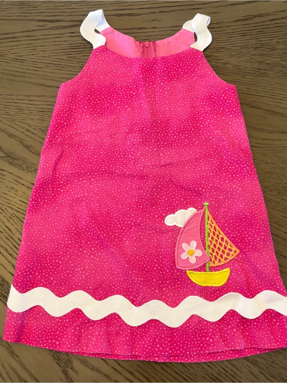 Girls Hot Pink Sailboat Appliqué Dress